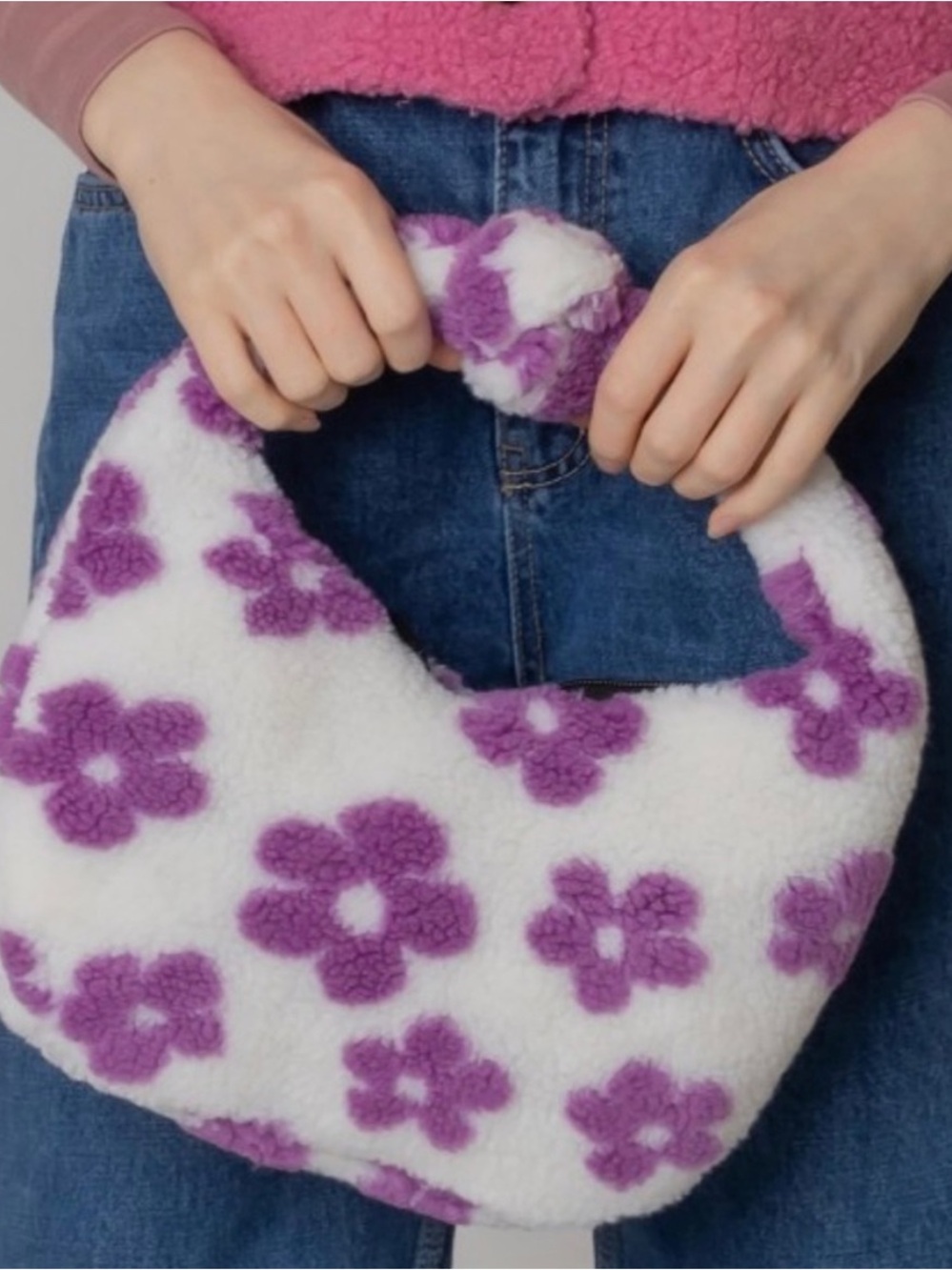 Do Everything in Love Floral Sherpa Shoulder Bag White Purple